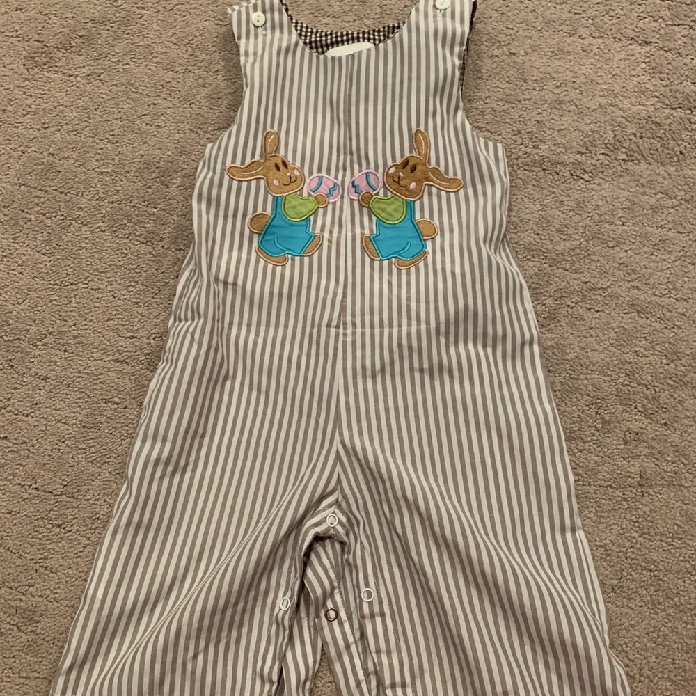 Baby Boy Bunny Overalls with Appliqué